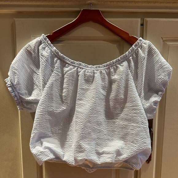 Aqua by Bloomingdales Light Blue/White Striped Blouse Size L - Picture 3 of 3